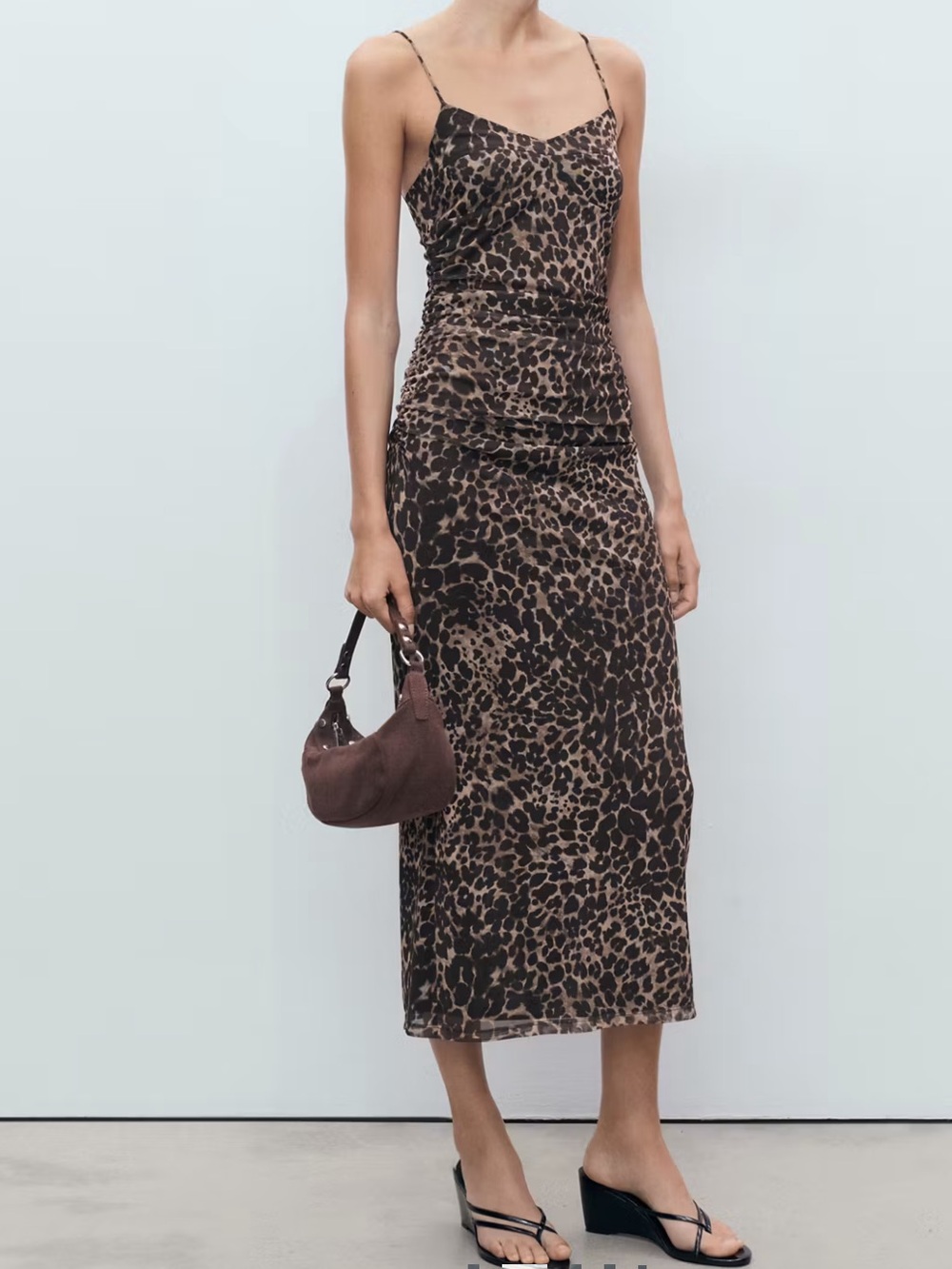 Mango Leopard-Print Slip Maxi Dress in Brown and Black RUCHED LEOPARD-PRINT MIDI